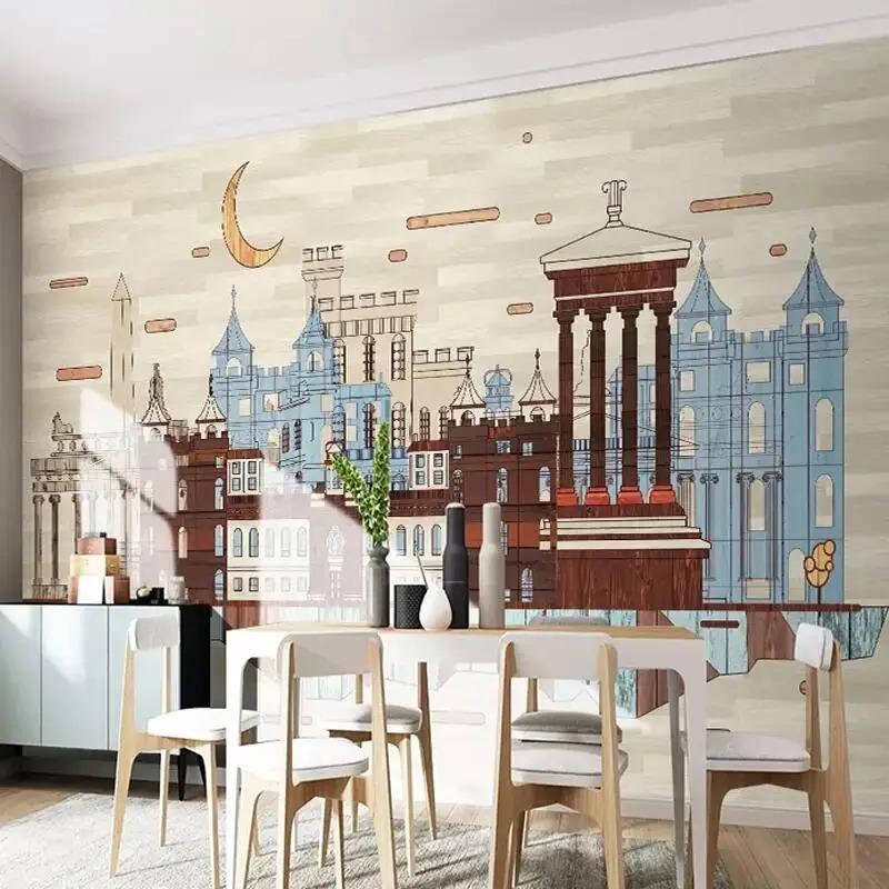 3d City Building Murals Living Room Study Room Background Wall Painting Modern Retro Wall Paper For Walls