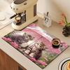 1 Stück Gummi-Abtropfmatte mit Katzen- und Vogelmuster für Café, Restaurant, Küche, Teppich, Geschirr, langlebige Kieselgur-Tischmatte, Haustiermatte, Kaffeegeschirr
