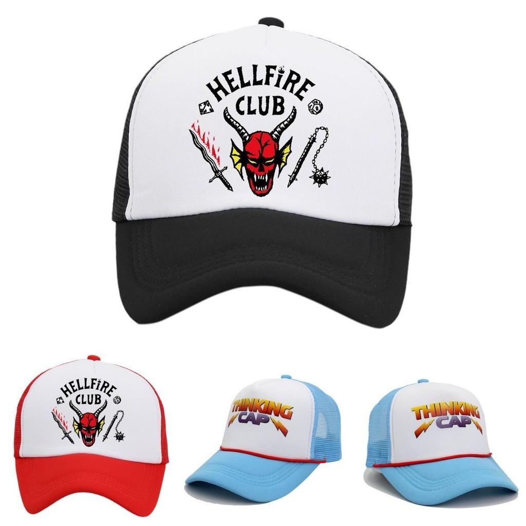 Vintage Style Baseball Cap Stranger Things Thinking Cap With White Foam Front-pane Blue Mesh Netting And Red Brim Perfect For Fans And Collectors