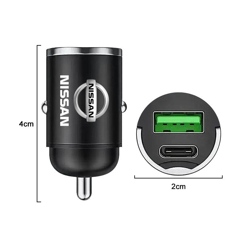 1Pcs Car Charger USB Type-C Fast Charging Adapter Car Accessories For Nissan Nismo Almera Tiida Juke Teana Qashqai 350Z 370Z GTR