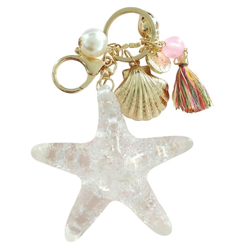

Elegant Premium Acrylic And Metal Keychain In White Starfishes Shape Great For Men Women Decorating Purses Or Key 1