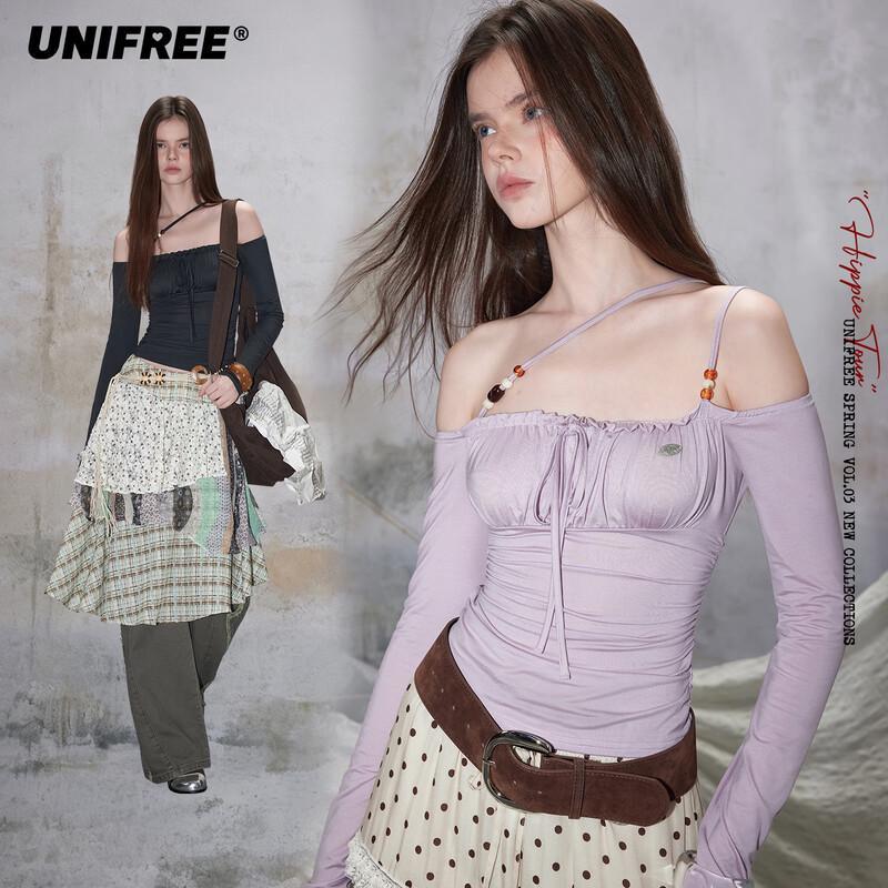 

UNIFREE Beaded Off-Shoulder Long Sleeve T-Shirt L