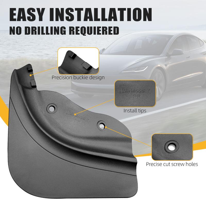 1Set Car Mudguard Fender Flares Wheel Protector For Tesla Model Y 2025 2026 Front&Rear Splash Guard Glossy Black