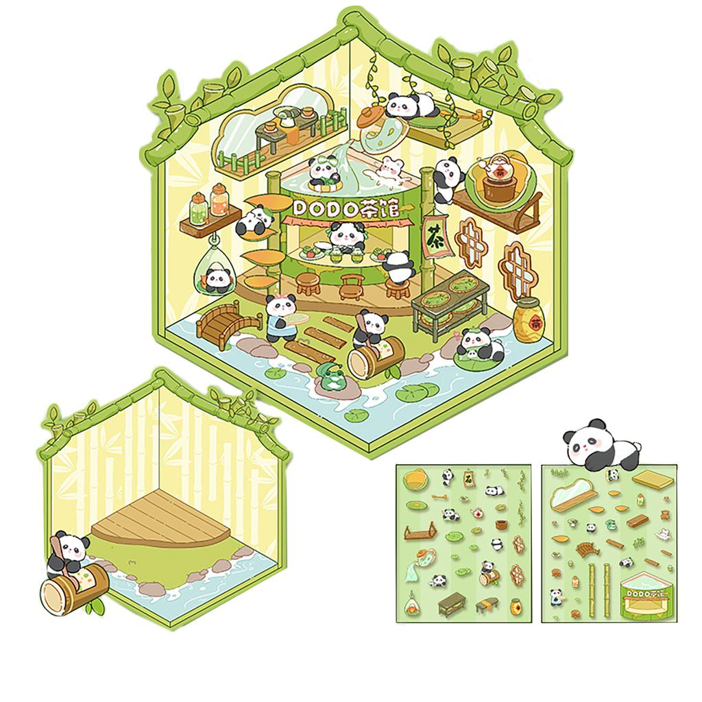 3D Scene Sticker Cartoon Scenery Sticker Miniature Simulated Cabin Scene Sticker for Scrapbooking Journal Planner Album