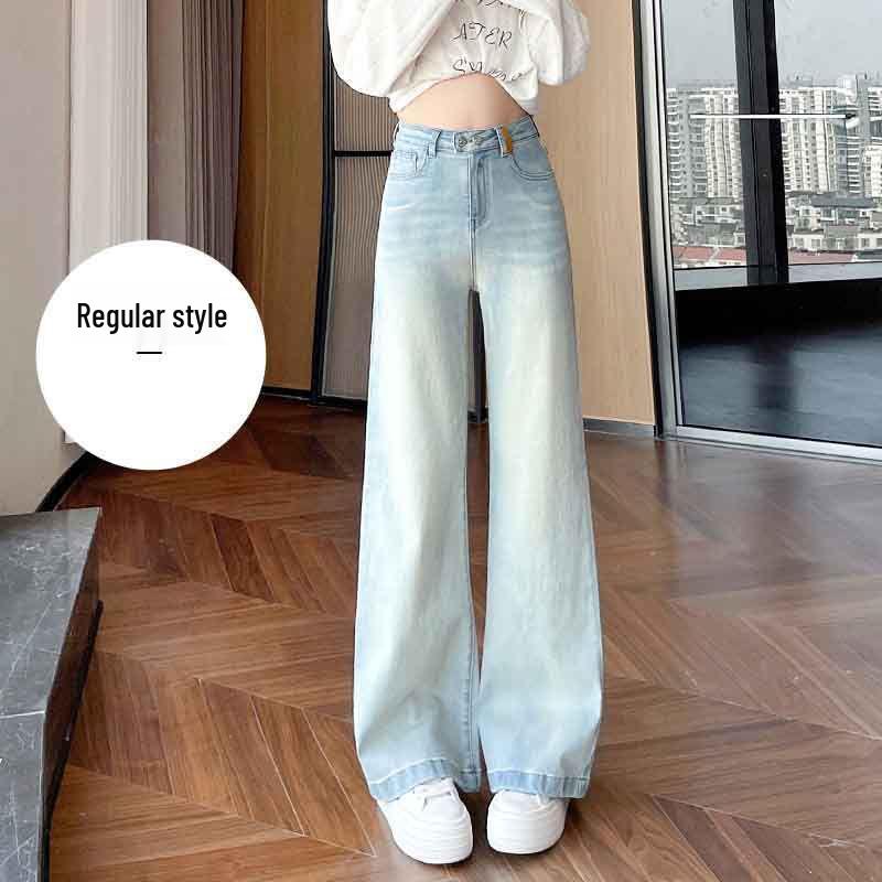 Women's High-Waisted Flared Jeans with Fleece Lining, Winter Collection, Pear-Shaped Fit, Slimming, Small Horse Embroidery, Narrow Flare, Relaxed Fit.