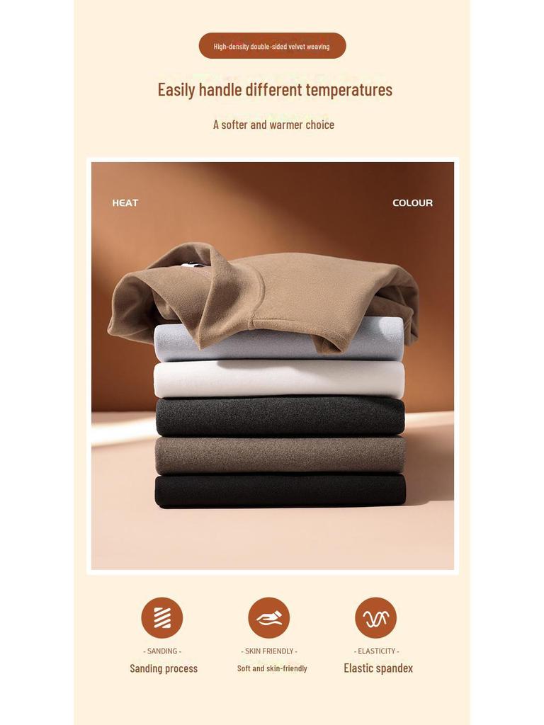 Women's Korean Style Double-Sided Velvet Long-Sleeve Turtleneck Top - Solid Color