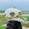 45.72 cm White Diving Helmet Mark V US Navy Diving Divers Helmet with Wooden Base Nautical Maritime Decor Best Gift