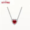925 Silver Heart-Shaped Shiny Zircon Elevated Red&Pink&Blue&White Heart Necklace Lover's Gift Fine Jewelry for Women