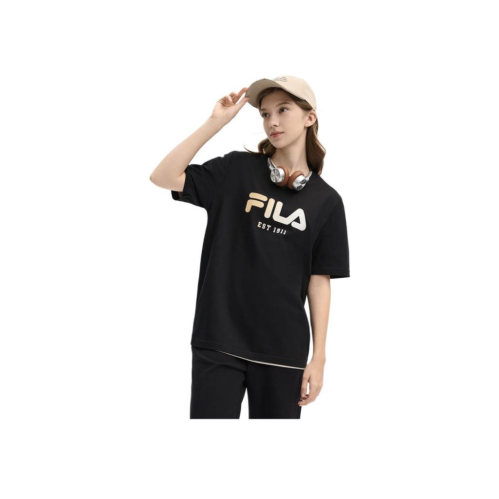 FILA Original Cool And Comfortable Breathable Skin-Friendly Short Sleeve T-Shirt Unisex Tops Black Gold Frozen-Lemon F51M519106F-BG