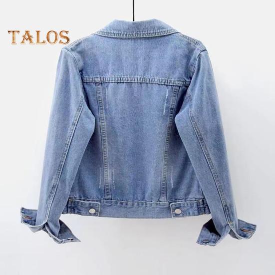 Damen Jacke Umlegekragen Langarm Einreihig Einfarbig Knöpfe Brusttaschen Slim Fit Denim Hip Hop Streetwear Lady Coat