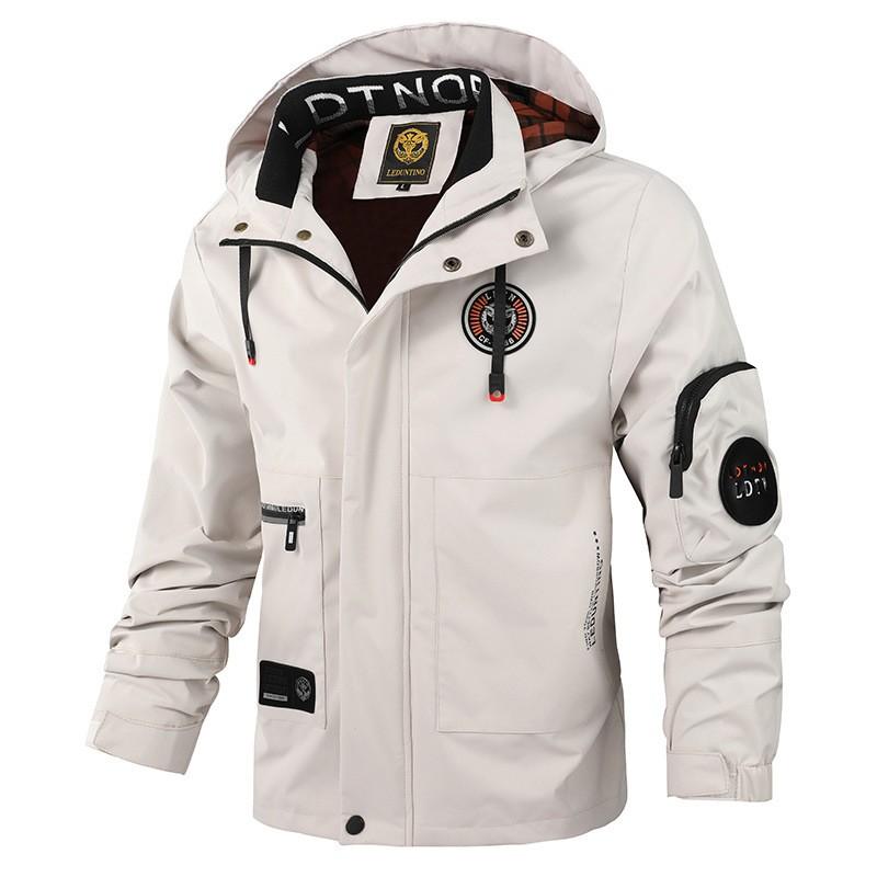 Mens Hooded Casual Jacket Lightweight Windproof Water Resistant Outerwear Solid Color Urban Style