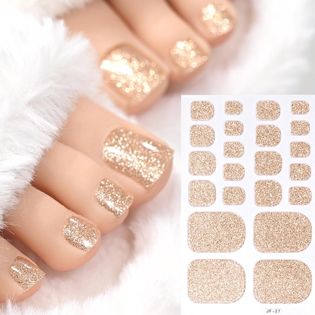 22tips Glitter Toe Nail Stickers Full Cover Nail Wraps Adhesive Toenails Decals for Women DIY Toenails Decals