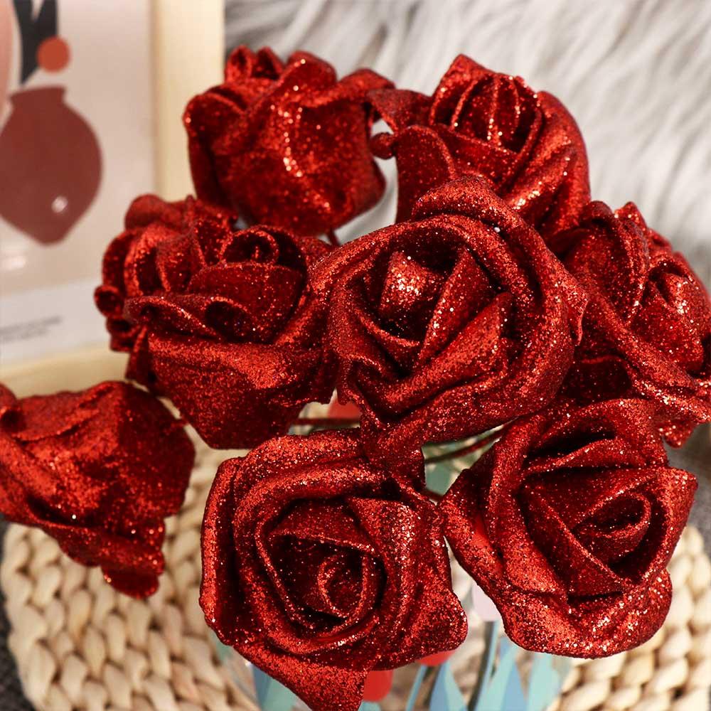 DIY Wedding Party Decor with Glitter Powder Bride Bouquet Decoration Foam Roses Artificial Roses Artificial Flowers