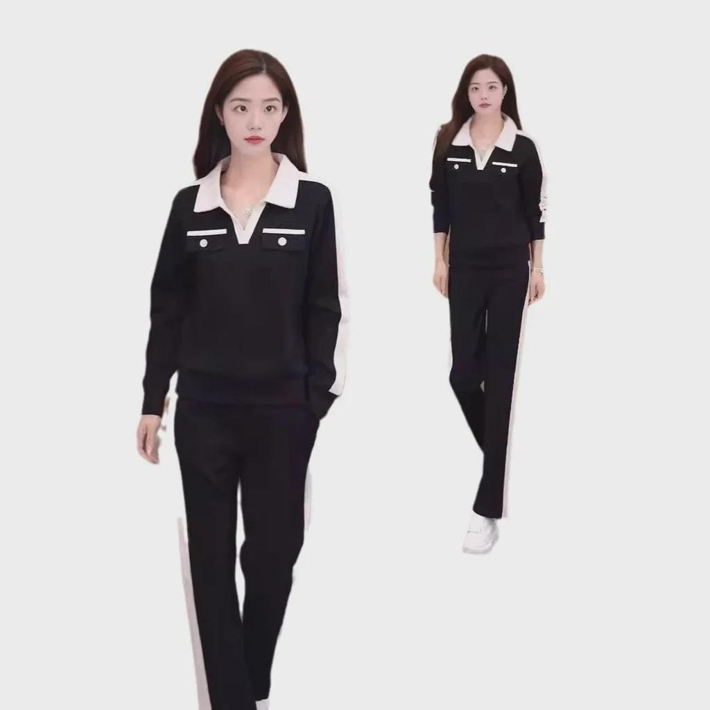 2024 Damen Casual Fashion Pullover Anzug: Frühherbstlicher Revers-Zweiteiler für einen jugendlichen Look