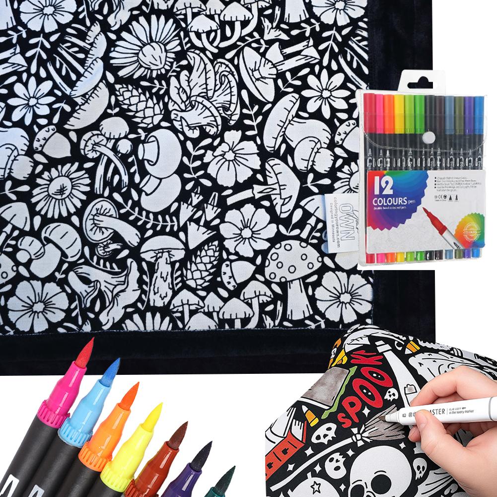 Дитяча ковдра для розмальовування своїми руками, що миється, з 12 кольоровими маркерами, Творча тканинна ковдра з квітами, пофарбованими на замовлення, для дорослих, для релаксації