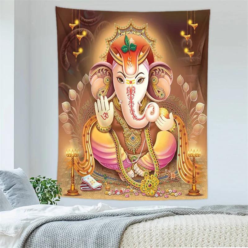 Indian God Shiva Wall Hanging Tapestry Wall Mounted Wall Cloth Gold Gacha Temple Elephant Wall Carpet Beach Yoga Mat Home Decor
