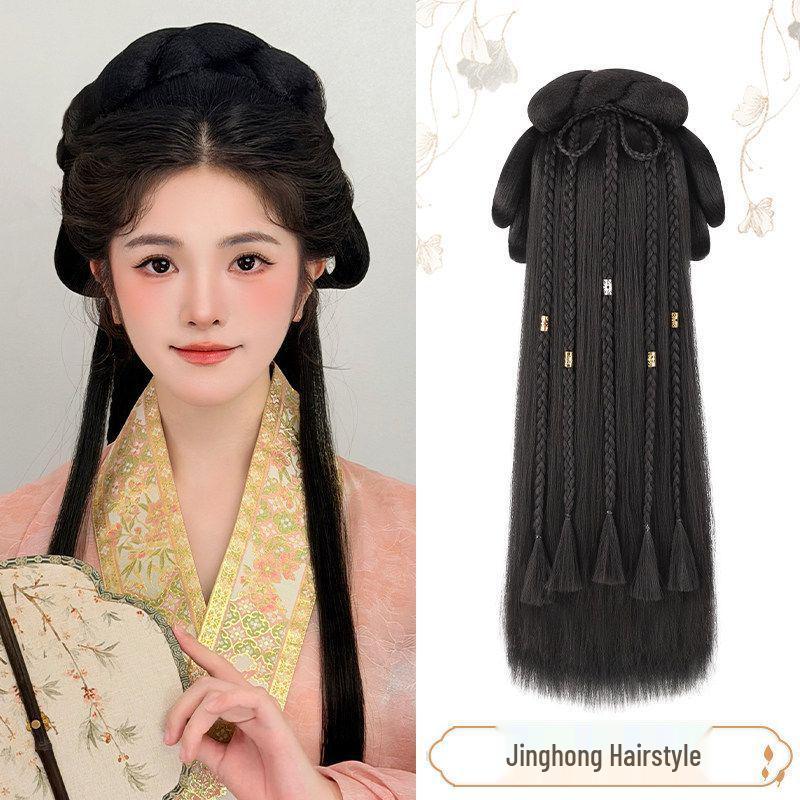Set di Copricapi Hanfu Stile Dinastia Ming con Fascia Pigra e Chignon Parrucca