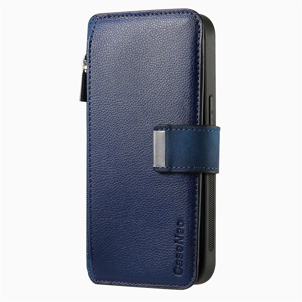 For iPhone 15 14 13 12 11 XS Max XR 8 7 6 Plus Wallet Case, Zipper Storage Design, Detachable Magnetic Flip Folio Cover