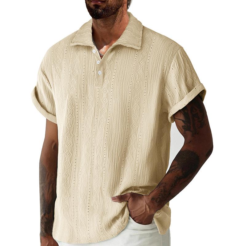 Men s Textured Jacquard Knit Short Sleeve Polo Shirt S