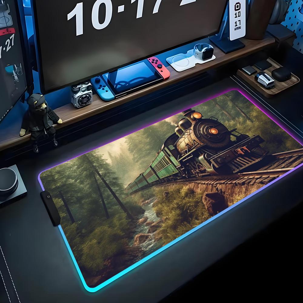 Train Mouse Pad RGB Gaming Mousepad Big LED Pad PC Desk Mat Luminous Mouse Pad Large Keyboard Mats Table Rug With Backlit