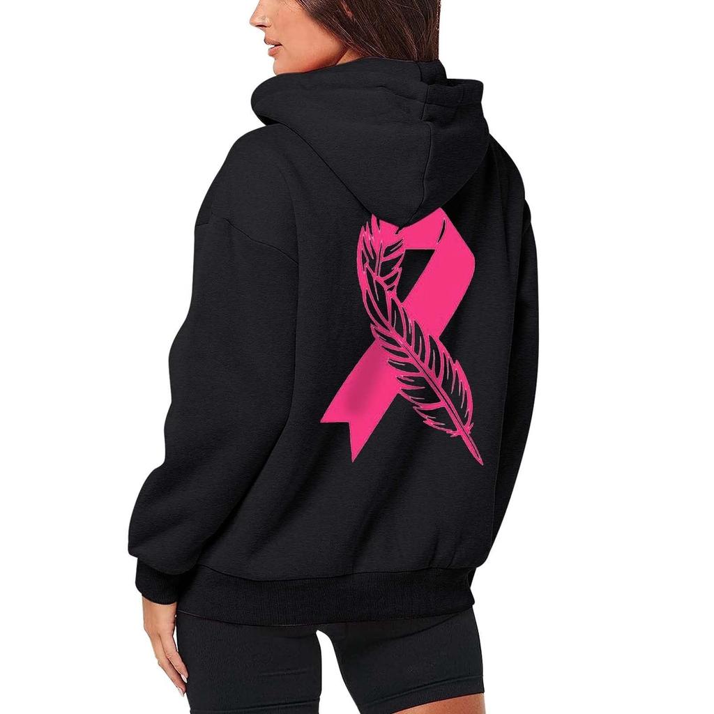 Women's Breast Sweatshirt Ribbon Breast Long Sleeve Hooded Pocket Casual Sweatshirt Jacket