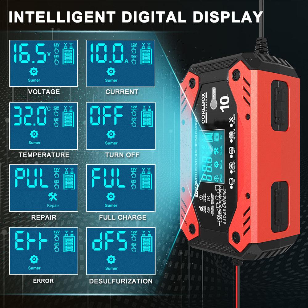 10A/12V 5A/24V Storage Battery Chargers For Lead Acid AGM GEL Batteries Car Battery Charger Accessories Intelligent Pulse Repair
