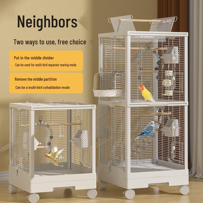 Doppelschichtiger Transparenter Vogelkäfig für Nymphensittiche und Papageien - Groß, Luxuriös, Horizontaler Drahtdesign