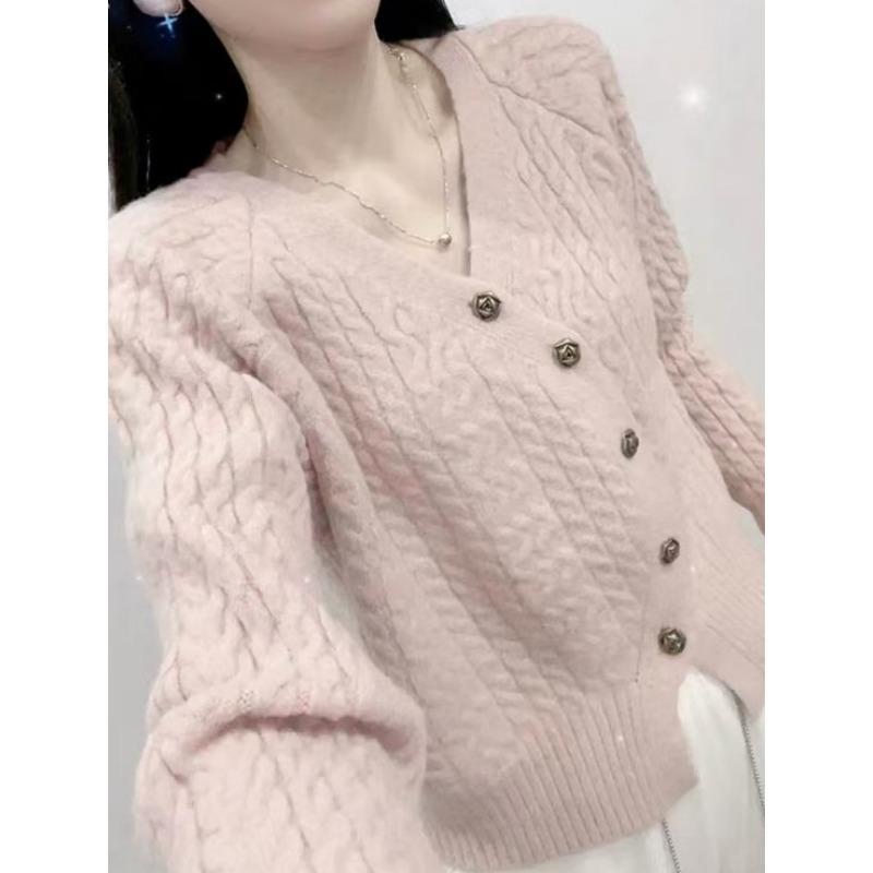 Autumn and Winter New Knitted Cardigan Women's Coat Twist Design Sense Retro Versatile Short Irregular Sweater Trend