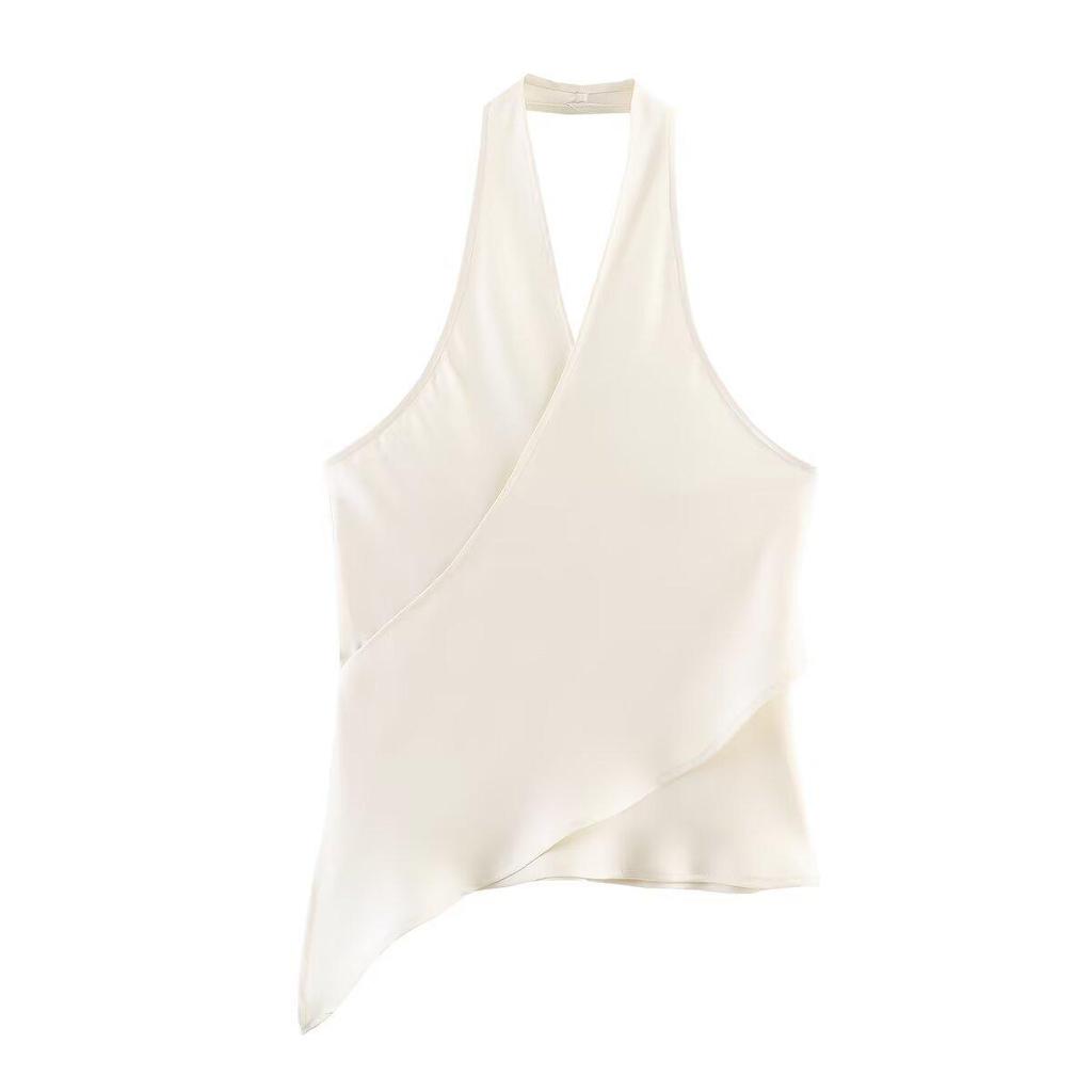 Spring 2026 European Style Women's Silk Satin Halter Neck Top