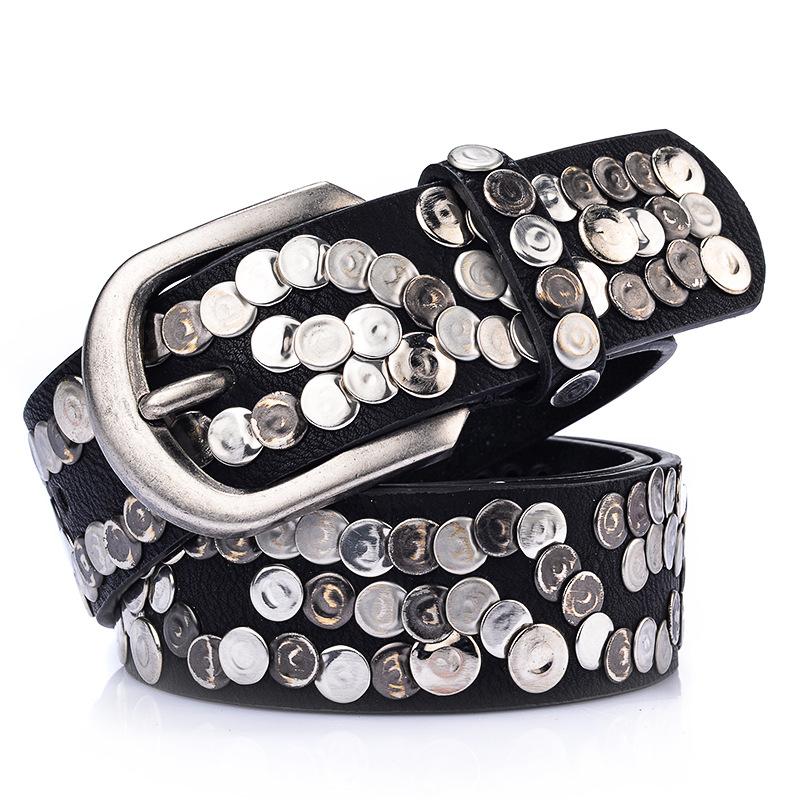 Mei Studded Women's Leather Belt - Fashionable Casual Waist Belt - Ladies' Skirt Belt - Rhinestone Embellished Versatile Trendy Belt