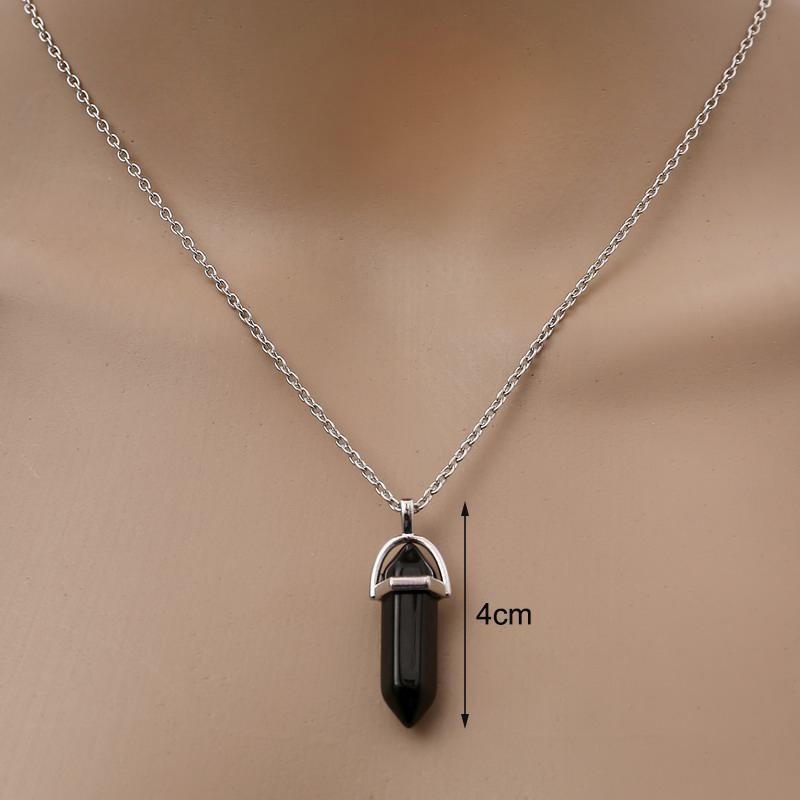 Fashion Quartz Crystal Necklace Chakra Rose Bule Purple Natural Stone Pendant Necklace Hexagonal Bullet Reiki Hippie Necklace