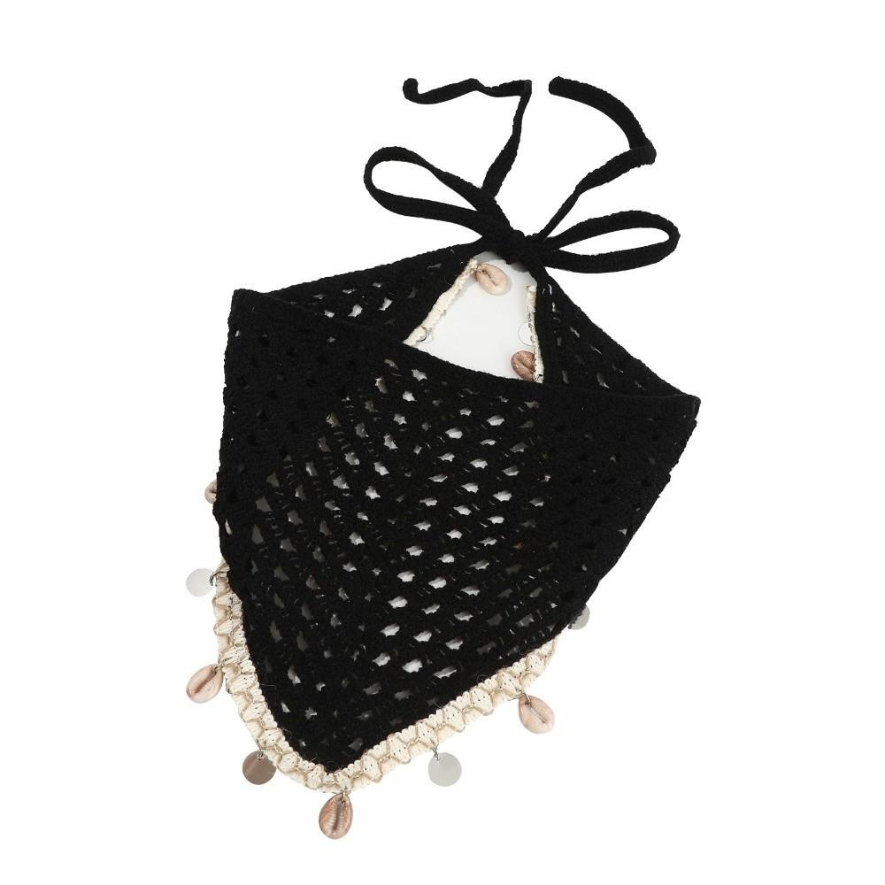 Forest Style Crochet Head Wrap Seashell Tassel Hollow Out Headscarf Vacation Wear