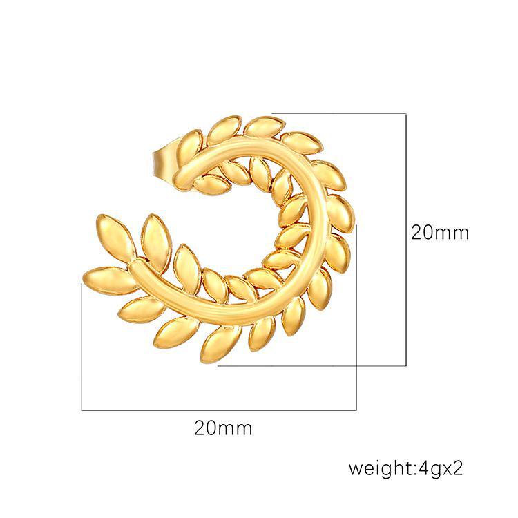 European & American Wheat Ear Titanium Steel Gold-Plated Earrings - Trendy, High-End Retro Studs, Niche Design.