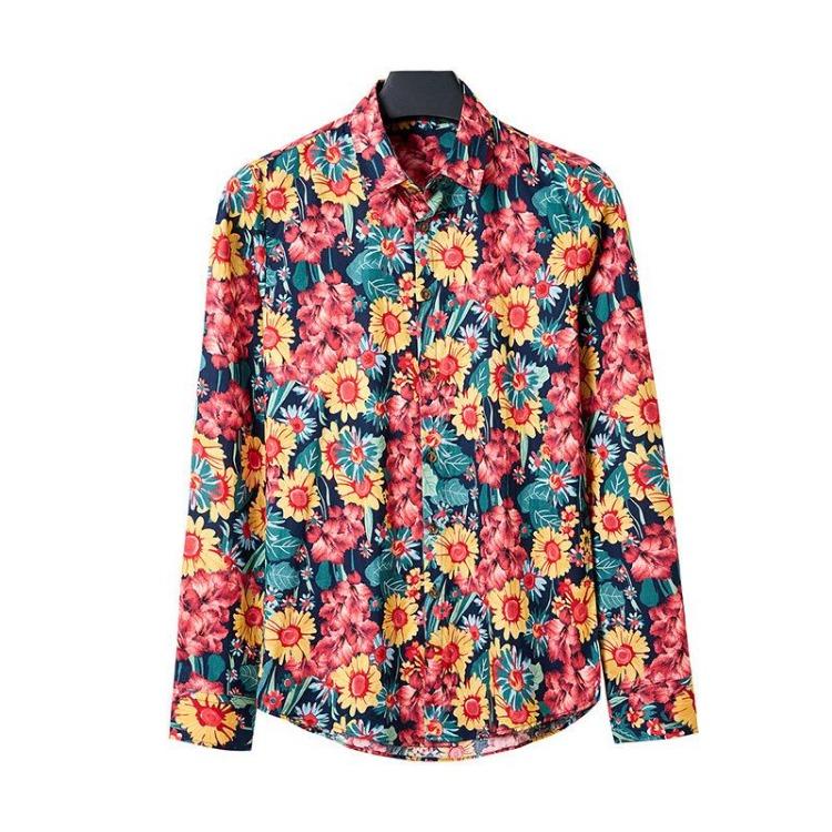Men's Vintage Floral Printed Long Sleeve Oxford Shirt Breathable Wrinkle Free Casual Business Dress Shirt Button Down Solid Color
