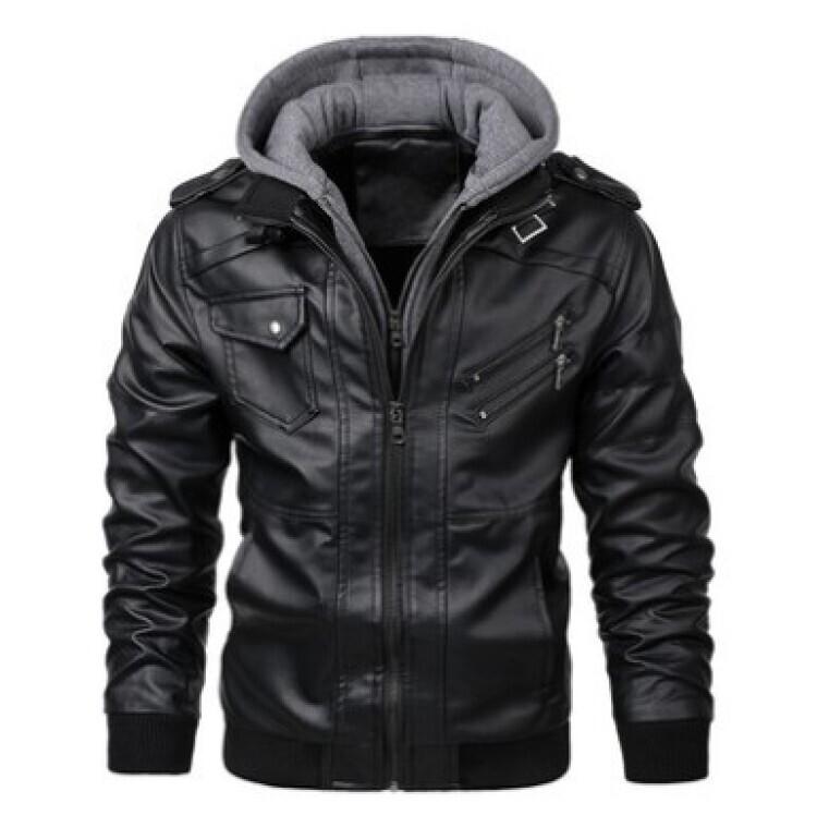 PU Leather Jackets Men Leather Jacket Warm Autumn Winter Windbreaker Overcoat PU Biker Jacket Coat with Hood Fashion Casual Jacket Male Clothes