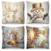 1pc/4pcs Festive Christmas Pillowcases: Deer,Snowman,Bell & Santa Designs Sofa Room Decoration New Year Holiday Home Decoration