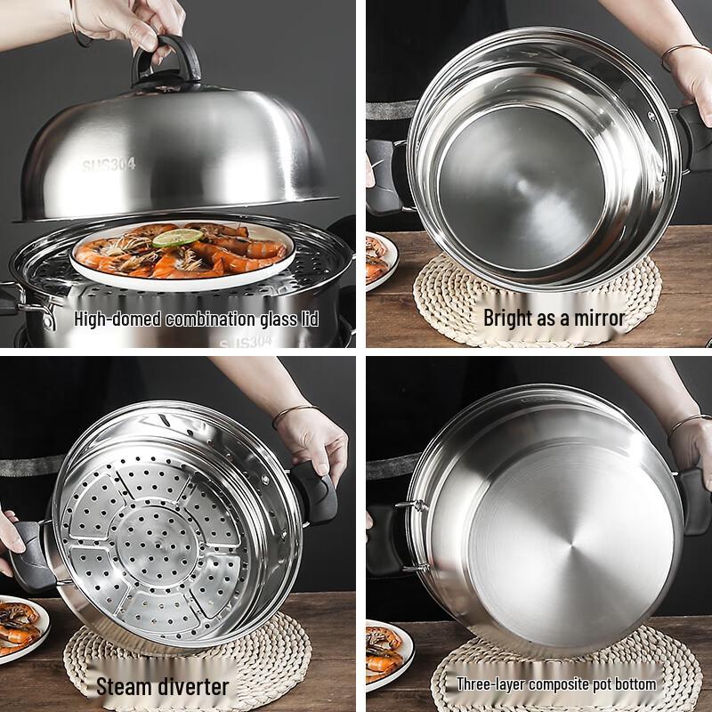 Adneny Stainless Steel 3-Layer Bottom Multi-Purpose Steamer & Soup Pot