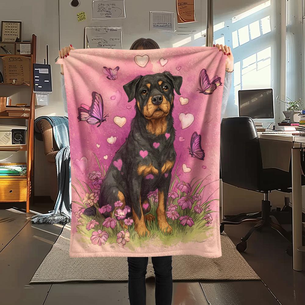 Pink Rottweiler,pattern Flannel Blanket, High quality Comfortable for All Seasons, Home Decor, Warmth and Comfort, Perfect for Gifts.