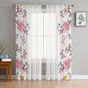 Pink Flowers and Butterflies Tulle Curtains for Living Room Decoration Modern Veil Chiffon Curtains Bedroom Sheer Voile