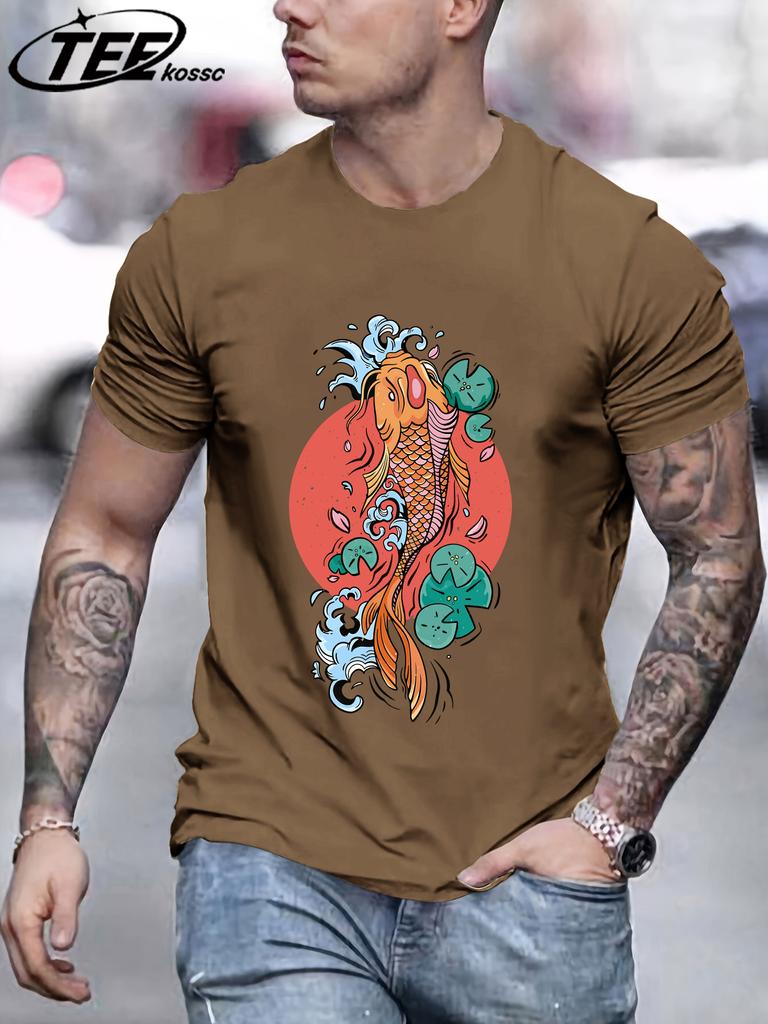 Harajuku Japan Tokyo Koi Printing TShirt Men Oversize Cotton T Shirts Trendy Retro Tops Casual AllMatch Unisex Short Sleeve