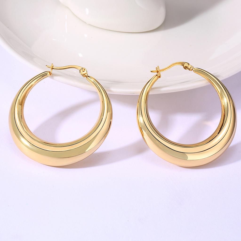 Stainless Steel Crescent Hollow Earrings Geometric Hoop Earrings for Women Chic Party Wedding Jewelry Gifts
