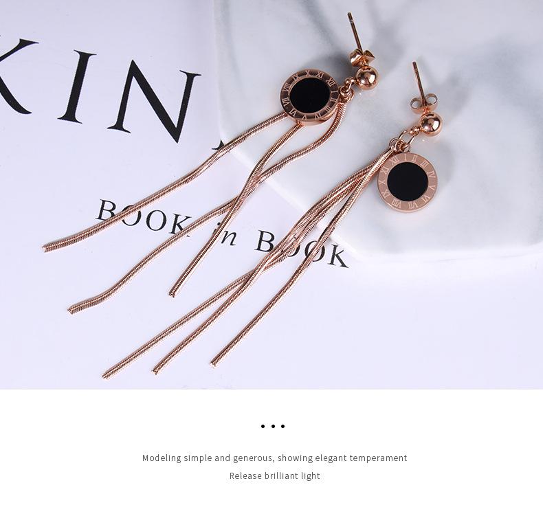 Japan And South Korea Sweet Su Different Face -Shaped Roman Digital Black Barrine Steel Titanium Steel Earrings