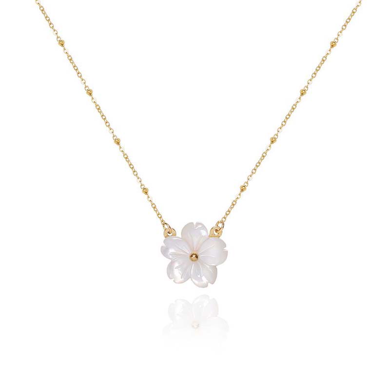 Stainless Steelss Shell Flower Pendant Necklace For Women Vintage Gold Color Heart Clavicle Chain Romantic Necklace Zircon Gift