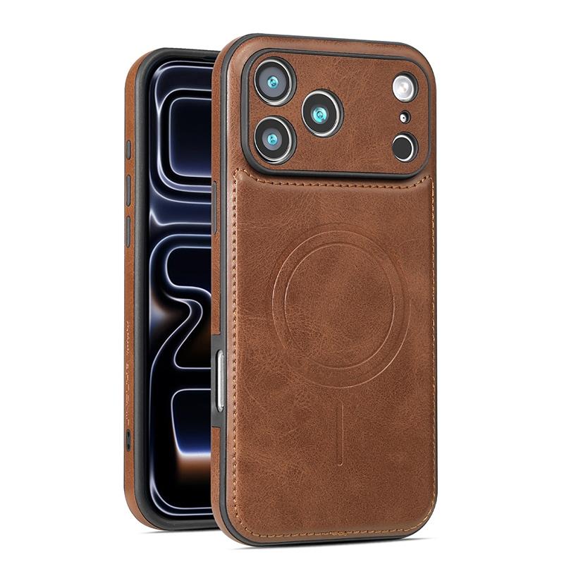 Retro Leather Magnetic Charging Case For iPhone 12 13 14 15 16 17 Pro Max Air 14 Plus Luxury Camera Protection Ultra Thin Cover