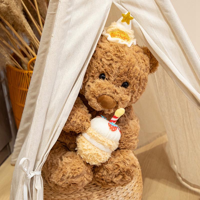 Cute and Soft Birthday Cake Bear Plush Doll - Perfect Gift for Girls
