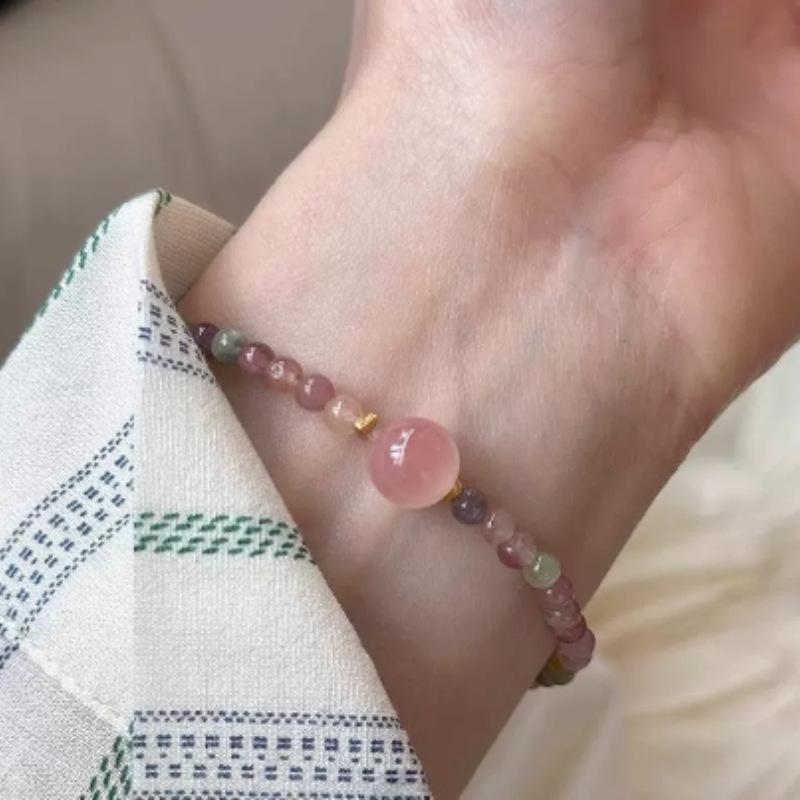 New Chinese-style Natural Tourmaline Beaded Elastic Cord Bracelet for Women with Yanyuan Agate Accents