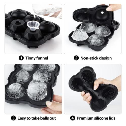 Mikiwon 2-inch Rose Ice Cube Tray with Cover, 3-Cavity Silicone Rose Ice Tray & 3 Diamond Ice Ball Maker, Easy-Release Large Ice Cube Formers for Chil