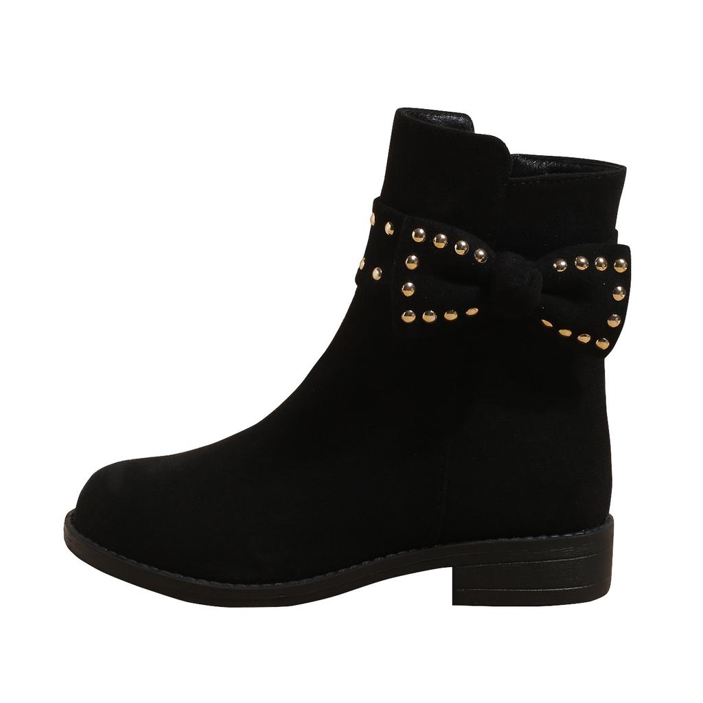 Girls Boots Spring and Autumn 2025 Winter Children Little Girls Big Children Bow Suede Short Boots Girls Middle Children