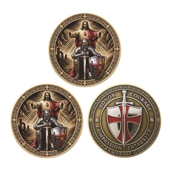 Helig Beskyddare Kristet Utmaningsmynt Riddare Bön Design Minnesmynt Tro Symbolik Andlig Gåva