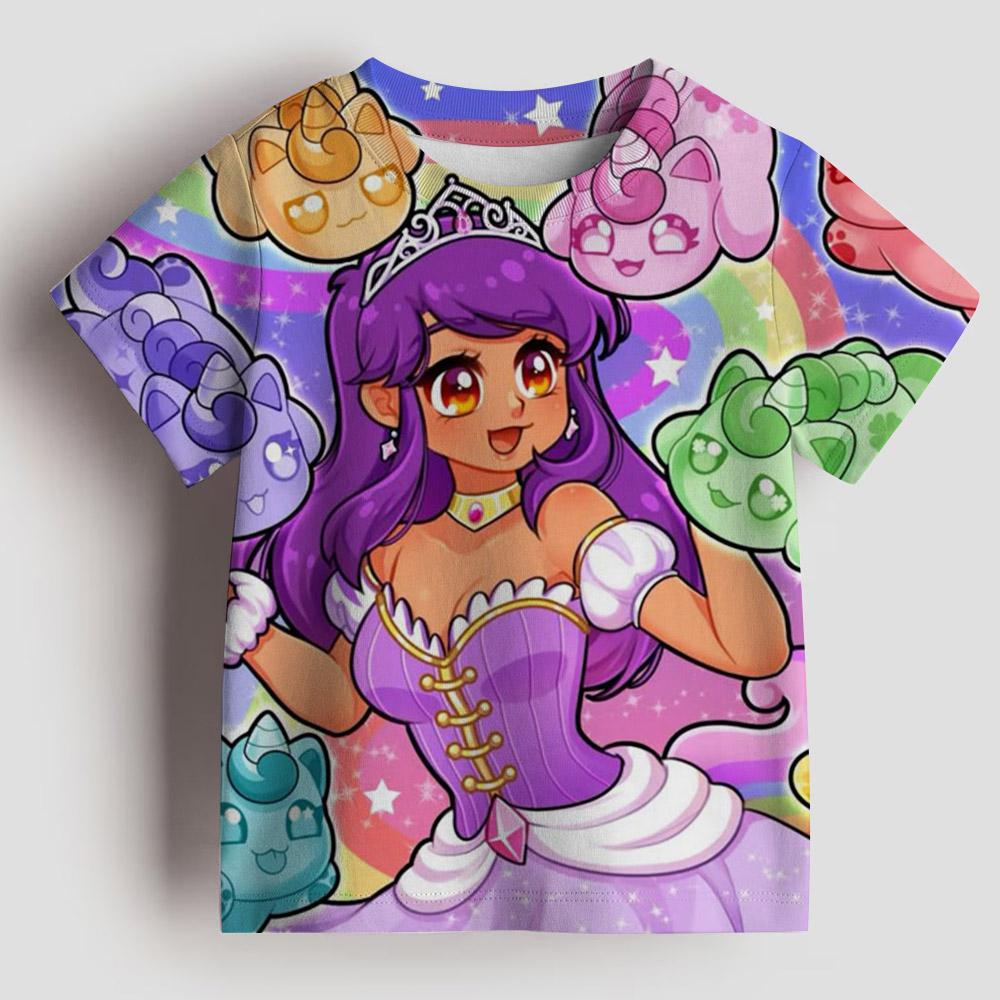 Aphmau Cartoon 3D Top Girl T-shirt Cute Children s Short Sleeved T-shirt Children s Clothing Summer Breathable Essential 110